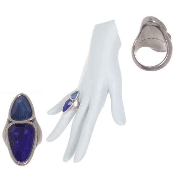 NWT Kendra Scott Margot Vintage Silver Navy Stone & Glass Cocktail Ring - Picture 3 of 11
